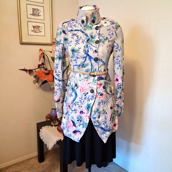 NWT DEPT Women's Elegant Floral Printed Fall Winter Trench Coat with Belt - Picture 7 of 13